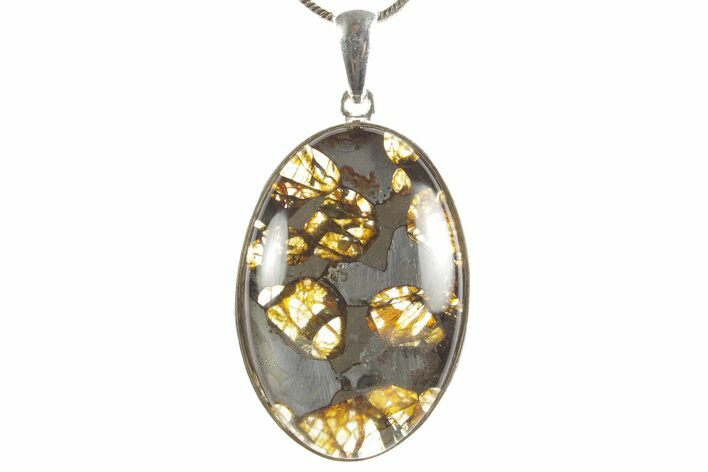 Sericho Pallasite Oval Meteorite Pendant - Sterling Silver #373096
